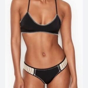 Victoria's Secret Black and Cream Crochet Bikini Size Small